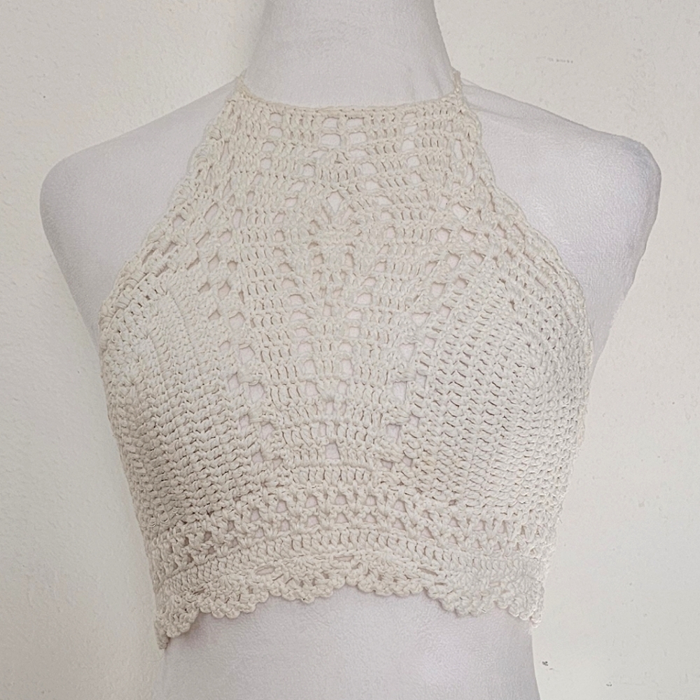 F21 White crochet crop top size Small